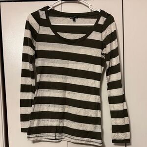 Express Striped Long Sleeve Top in Olive and White